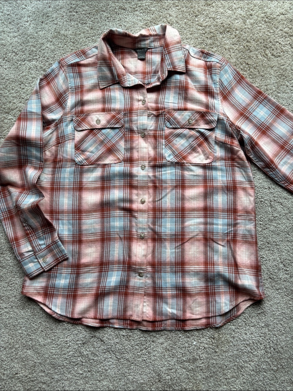 Eddie Bauer Plaid Button-Up Shirt - Rust & Light Blue